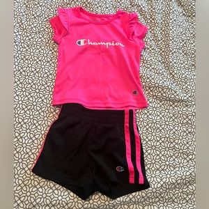 Champion girls matching t shirt and shorts, 2T, black and pink